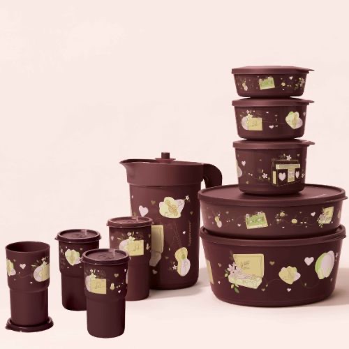 KIT 10 PEÇAS TIGELA ILUMINA 4,3L + 2,5L + 800ML + 550ML + 350ML + JARRA 2L + 4UN COPO COLORS SIMONE MENDES - TUPPERWARE