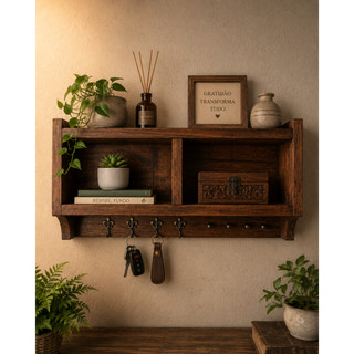 Prateleira com Porta Chaves Decorativo // Prateleira multiuso // Chaveiro de Parede Feito em Madeira