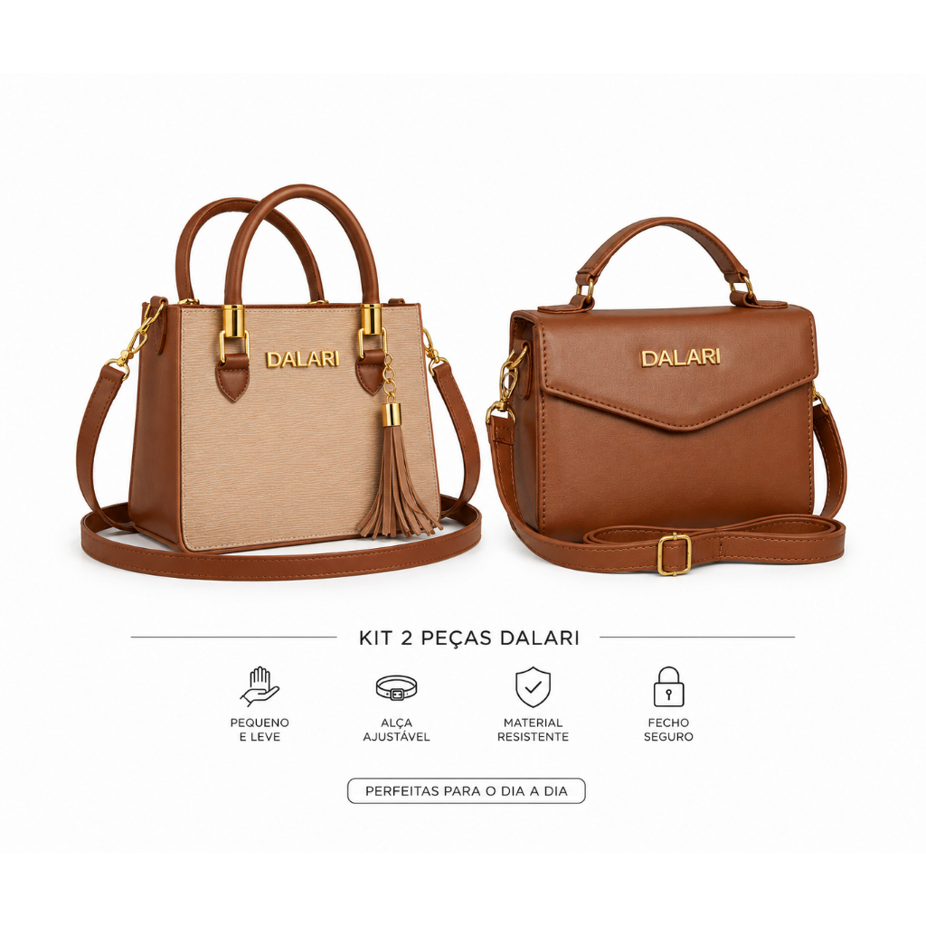 Kit 2 Bolsas Femininas Elegantes Pequenas Casual Chic Promoção Mes das Mães 1 Bolsa Tote + 1 Minibag