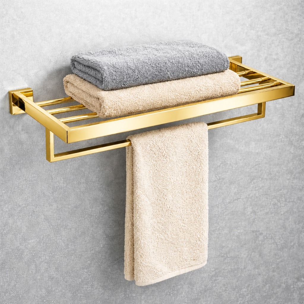 Porta Toalha Aço Inox Quadrado Premium – Suporte Toalheiro Moderno para Banheiro