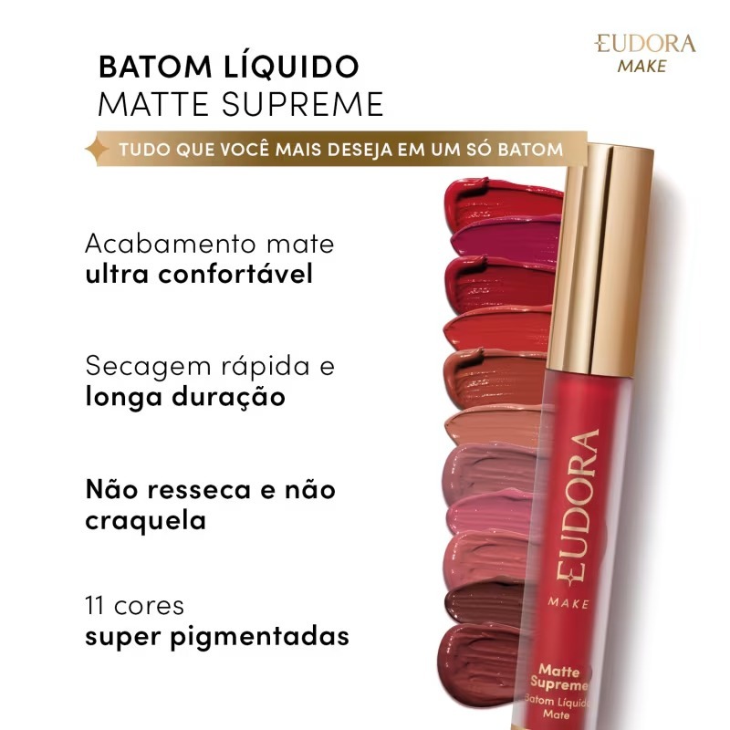 Batom Líquido Matte Supreme Fúcsia Valioso 4,0ml EUDORA LONGA DURAÇÃO