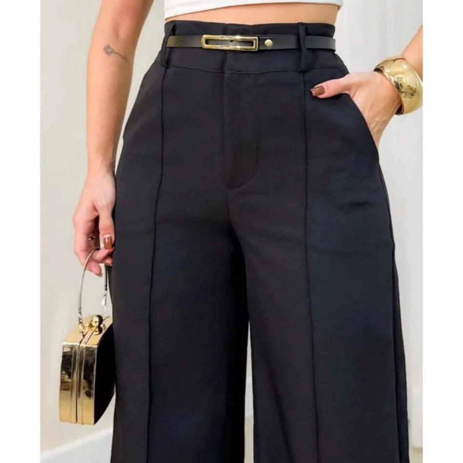 Calça  Alfaiataria Feminina Premium Ziper Na Lateral Com Bolso e Cinto PROMOÇAO — imagem 1