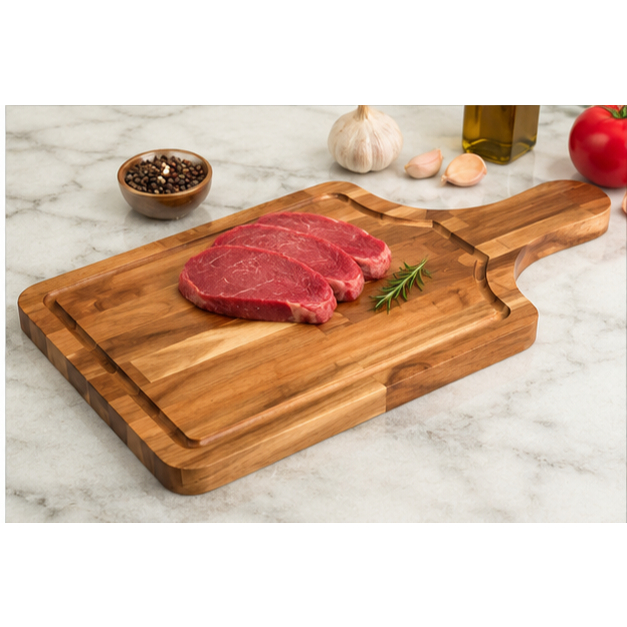 Tábua De Corte Madeira Acácia Premium Com Canaleta Churrasco Cozinha Grande Resistente Nitron