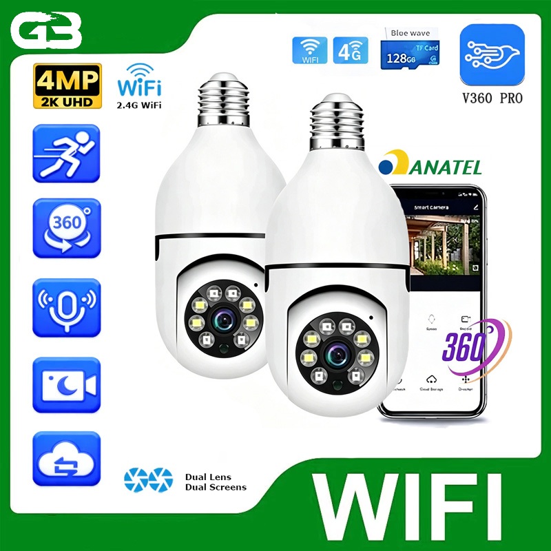 Câmera De Segurança WIFI Lâmpada Sem Fio full HD IP 360°Com Microfone 8177