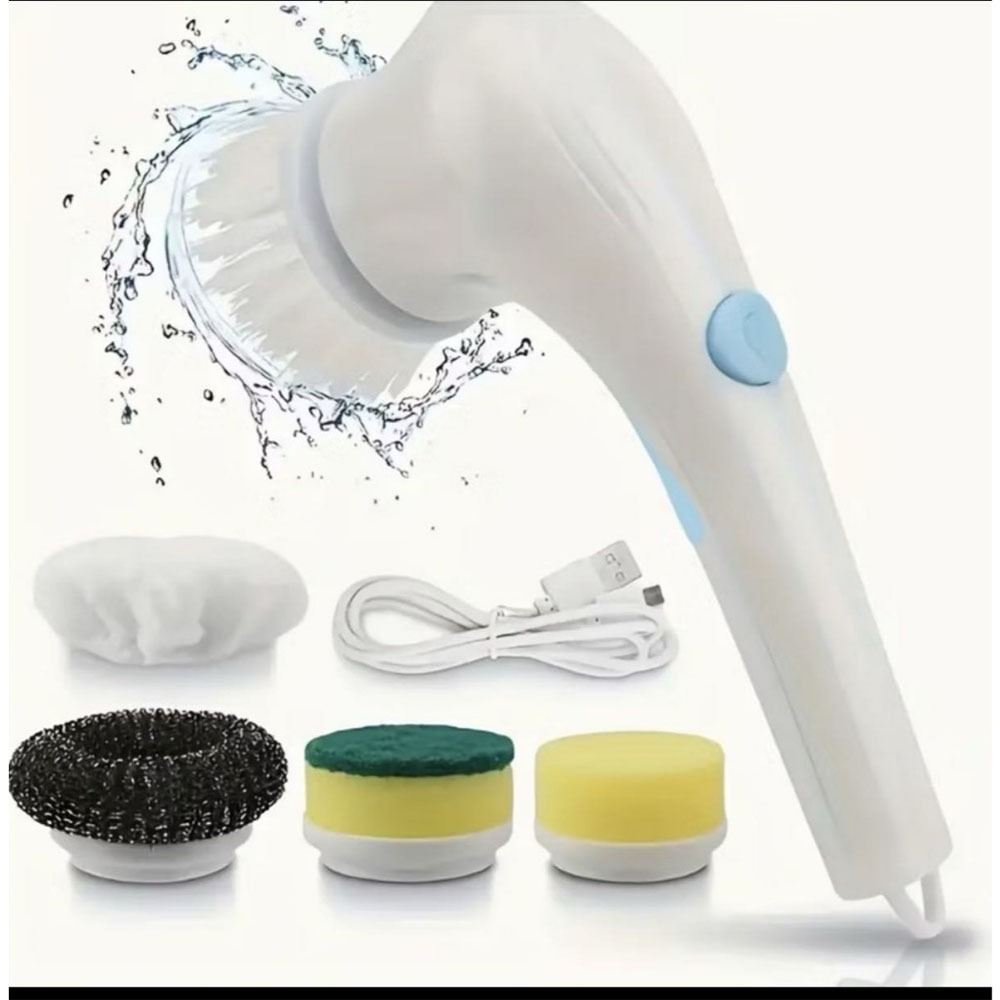 Escova Elétrica Limpeza 5 em 1 Sem Fio Recarregável USB Impermeável Para Cozinha e Banheiro