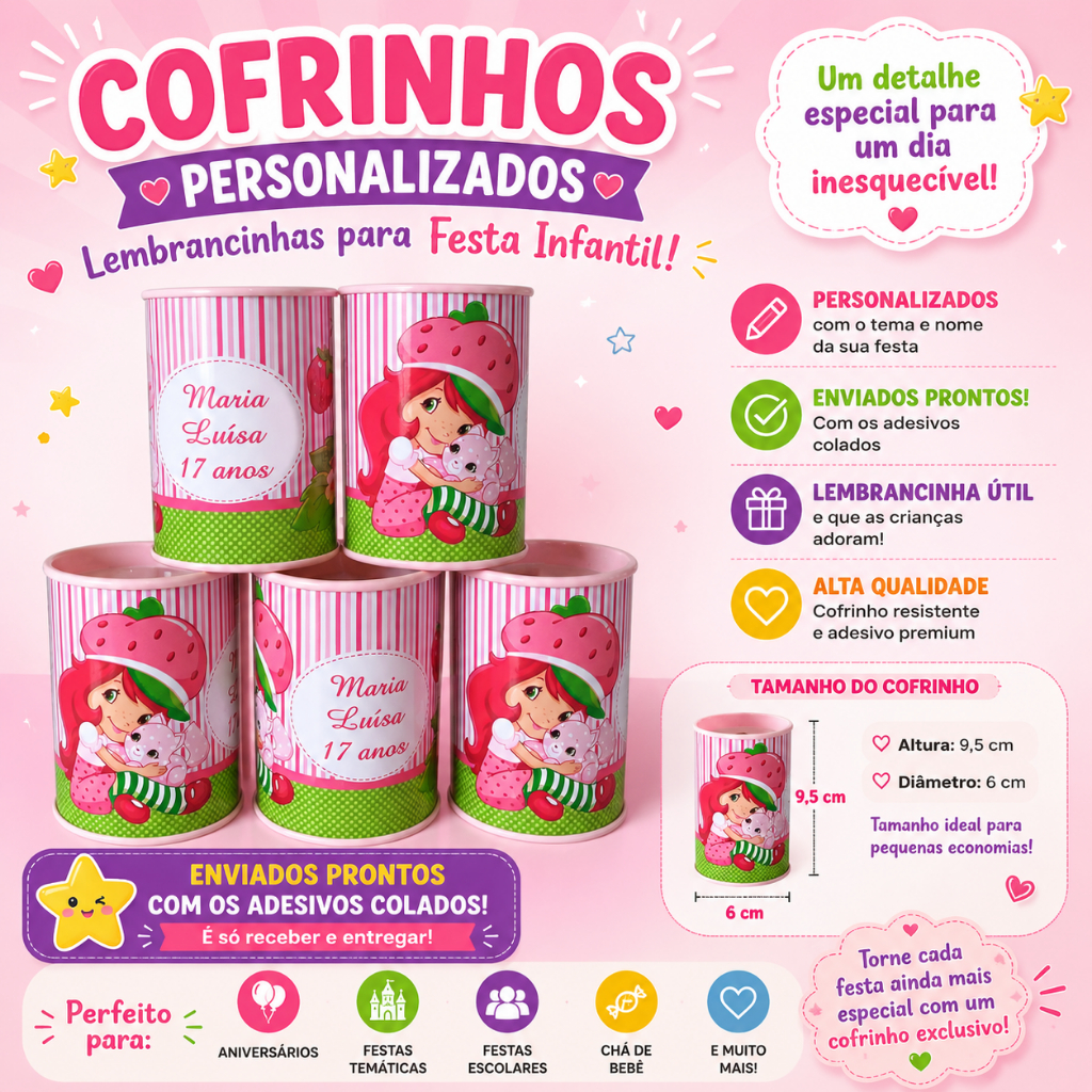 10 Lembrancinha Cofrinho Personalizado Moranguinho Baby