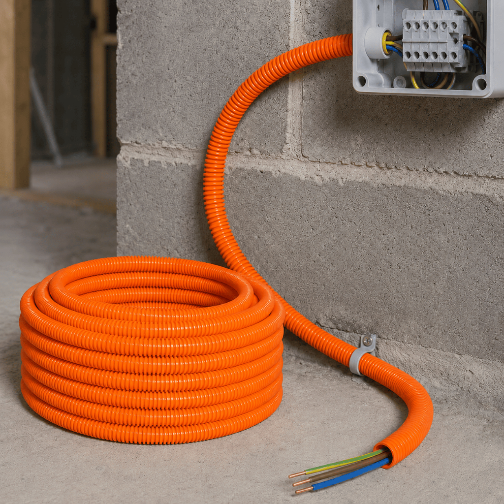 Eletroduto Corrugado Flexível Reforçado Laranja Conduite PVC 1'' 1/2'' 3/4'' Rolo 50M e 25M Krona · foto 2