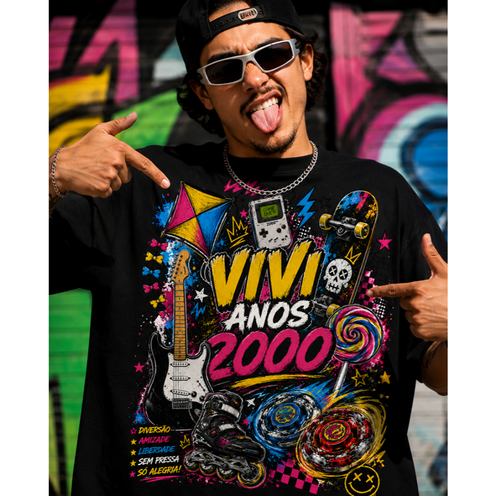 Camiseta Moda Urbana Anos 2000 Retrô Y2K Skate Geek Streetwear UnissexGeek Preta