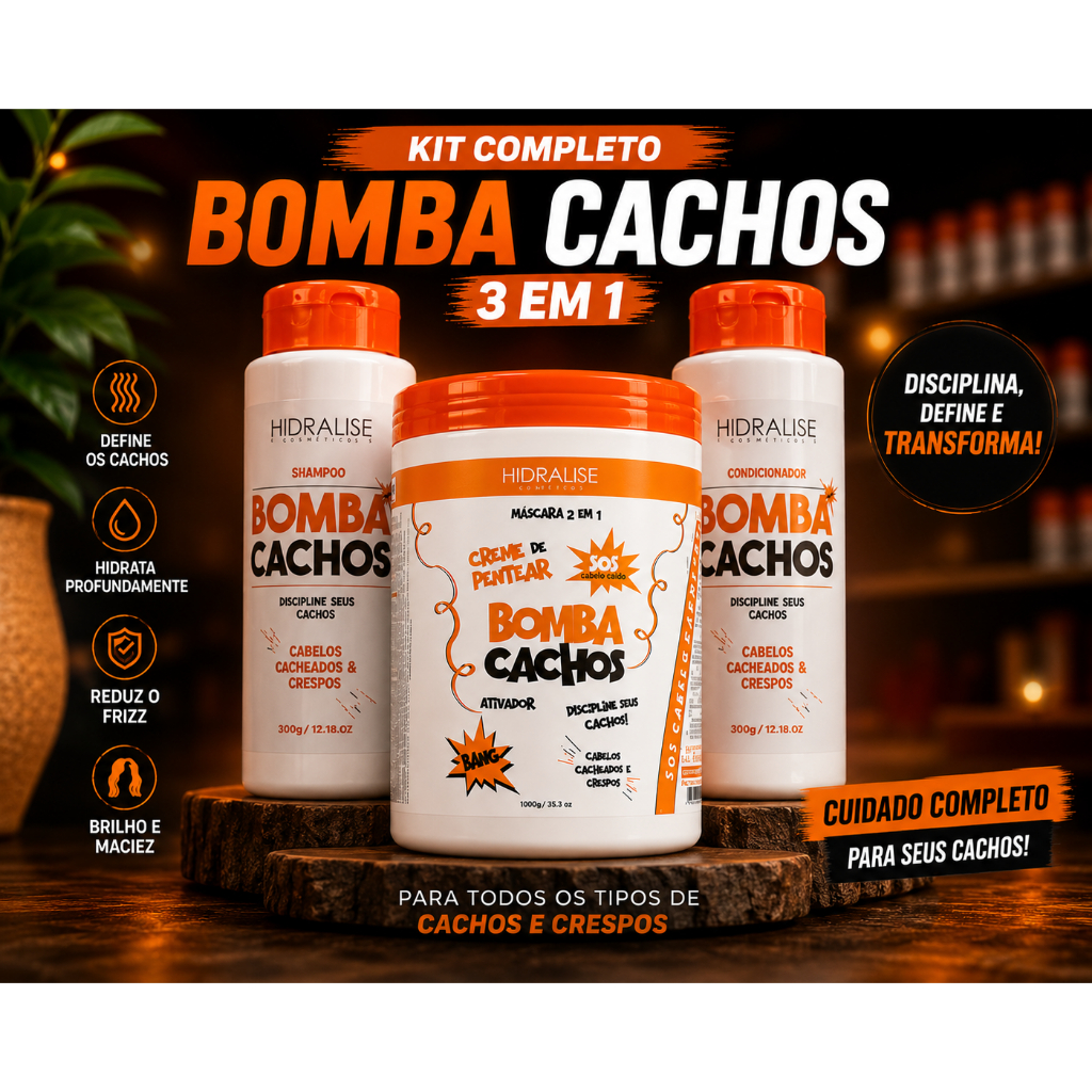 Kit Shampoo + Condicionador Bomba Cachos + Creme Ativador de Cachos 1 Kg Hidralize Bomba Cachos