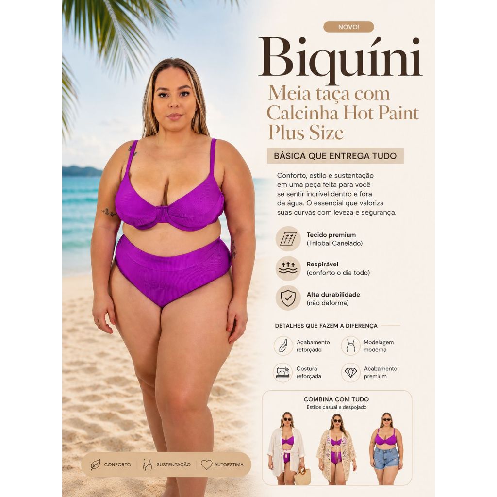 Biquíni Sunkini Feminino Biquini Cintura Alta Hot Pants | Modelador Sustentação Praia Piscina Hidro Confortável Verão Mo