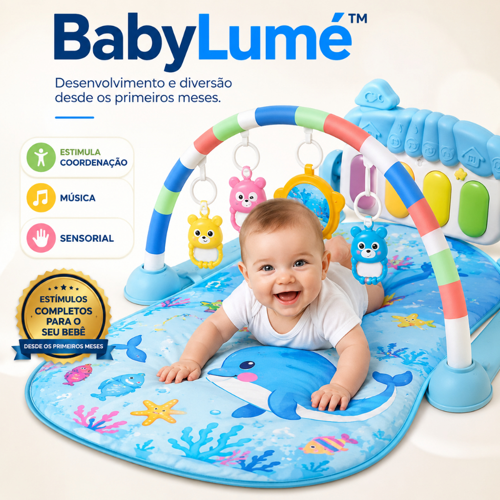 Tapete Bebê Educativo Musical com Piano Interativo e Brinquedos Sensoriais