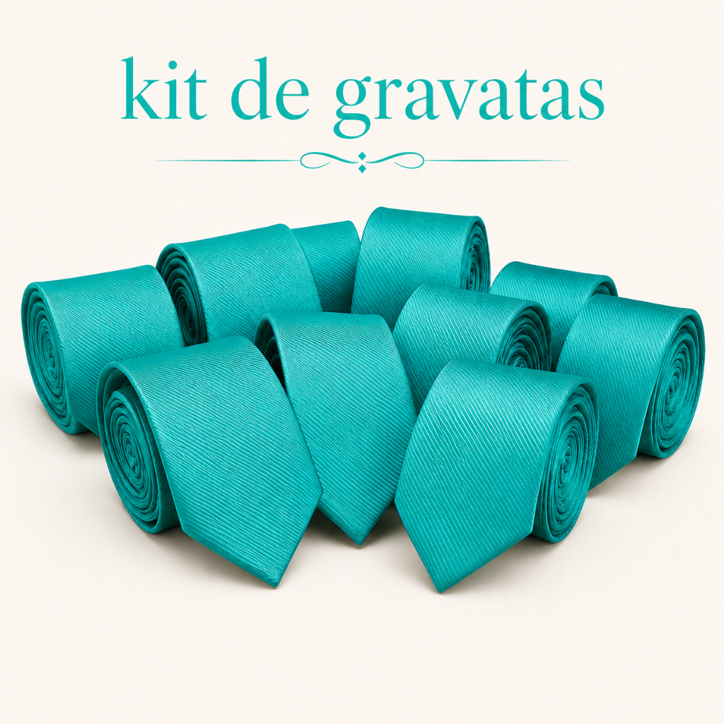 KIT Gravata Masc Slim Verde Tiffany Padrinho Premium