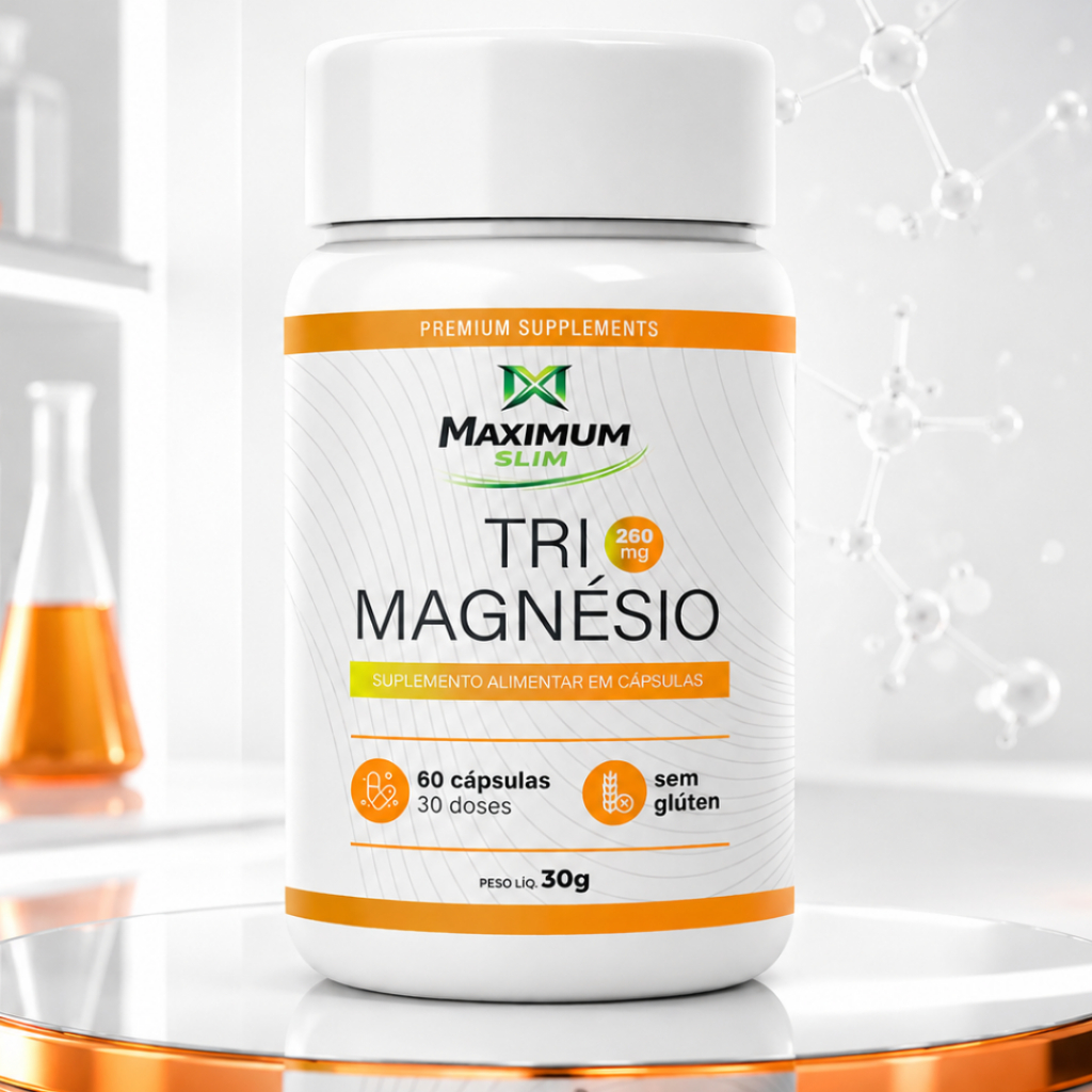 Tri Magnésio Quelato + Bisglicinato + Malato 3 Em 1 Maximum Slim Original Suplemento 60 Cápsulas