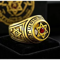 Anel Bíblico Estrela de Davi Jerusalém Masculino Cor Prata/Dourado