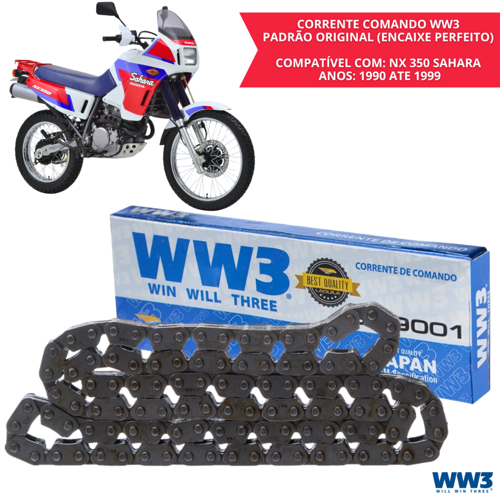 Corrente Comando Moto Honda NX350 Sahara XLX250 XLX350 108 Elos Corrente Peça Reposição WW3
