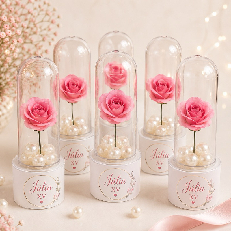 Lembrancinha Personalizada 15 anos , Aniversário - 20 a 40 Unidades | Tubete Rosa Encantada com Pérolas | Rosa