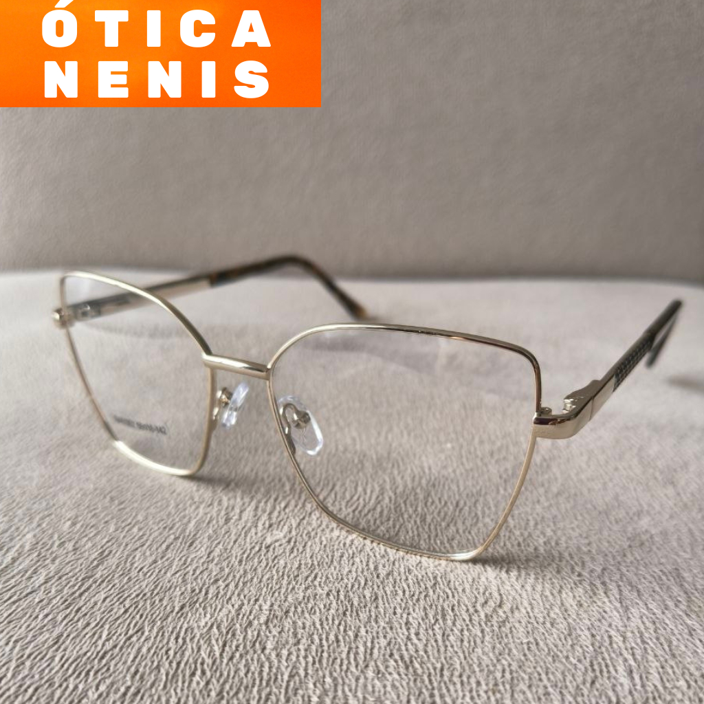 Armação feminina metal gatinho arredondada estilosa dourada prata gatinha feminino modelo isa61002