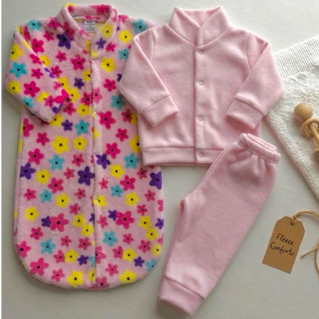 kit 3 Peças Saco De Dormir + Conjunto Bebê Soft Plush Quentinho Com Manga E Botões Inverno Quentinho Barato