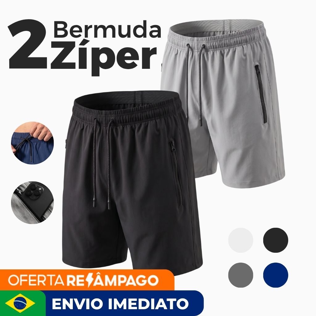 KIT 2 BERMUDA MASCULINA TACTEL COM ELASTANO ZIPER NO BOLSO para treinar na academia ou dia a dia