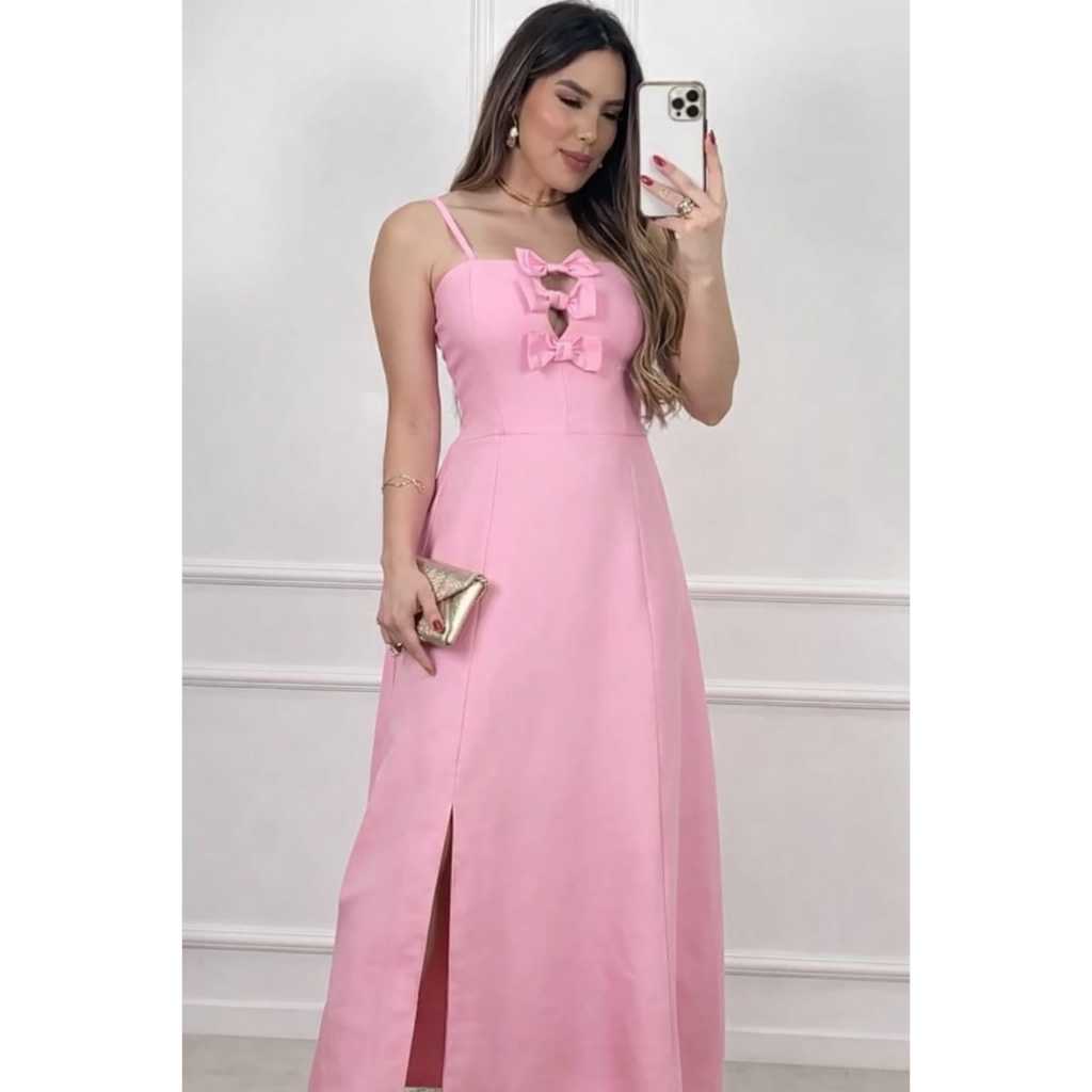 Vestido midi Isabela-con laços, en tecido sensorial marants para todas ocaciones moda 2026