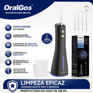 OralGos Irrigador Bucal Portátil+Esterilização UV,Reservatório De 300ml+Cinco Modos De Pressão