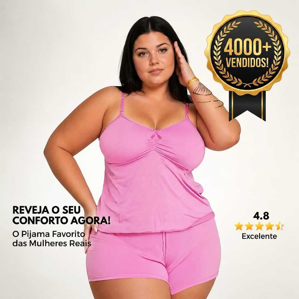 Pijama Plus Size Feminino Liso / Estampado Verão Curto G1 ao G3 Confortável Malha Fria Em Microfibra
