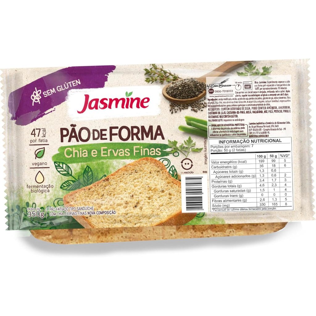 Pão Chia & Ervas Finas sem Glúten Jasmine Pacote 350g