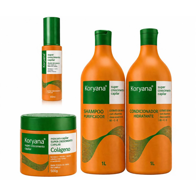 Kit Crescimento Capilar Koryanna Maca Power Completo Antiqueda Shampoo 1L + Condicionador 1L+ Máscara 500g+ Tônico 50ml