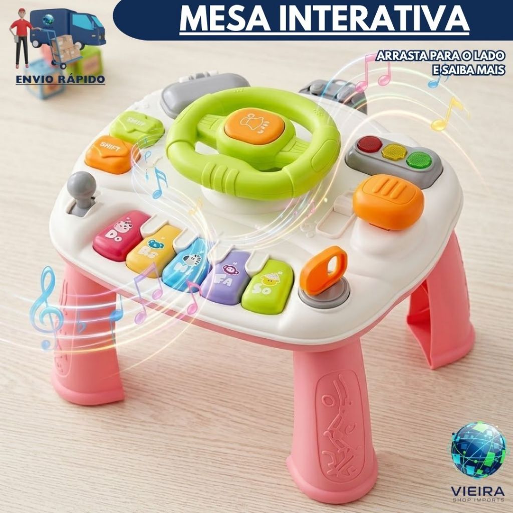 Mesa Didática Sensorial Infantil com Painel Musical