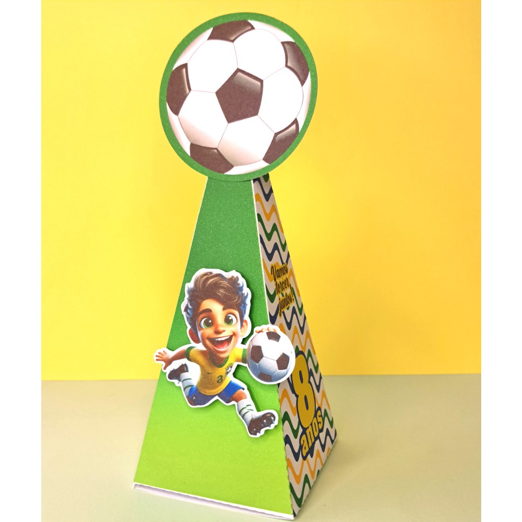 10 Caixinhas Cone Pirâmide Futebol Caixa Supresa Aniversário Lembrancinhas Personalizadas