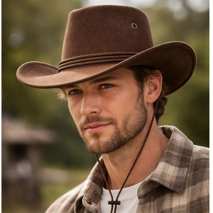 Chapéu Cowboy Com Cordão Trançado Ajustável Rodeio Country