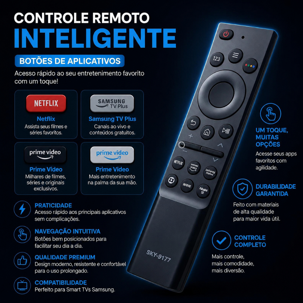 Controle Remoto Samsung 4k Smart Tv Au7700 Au8000 Compativel Universal Botões Aplicativos Netflix