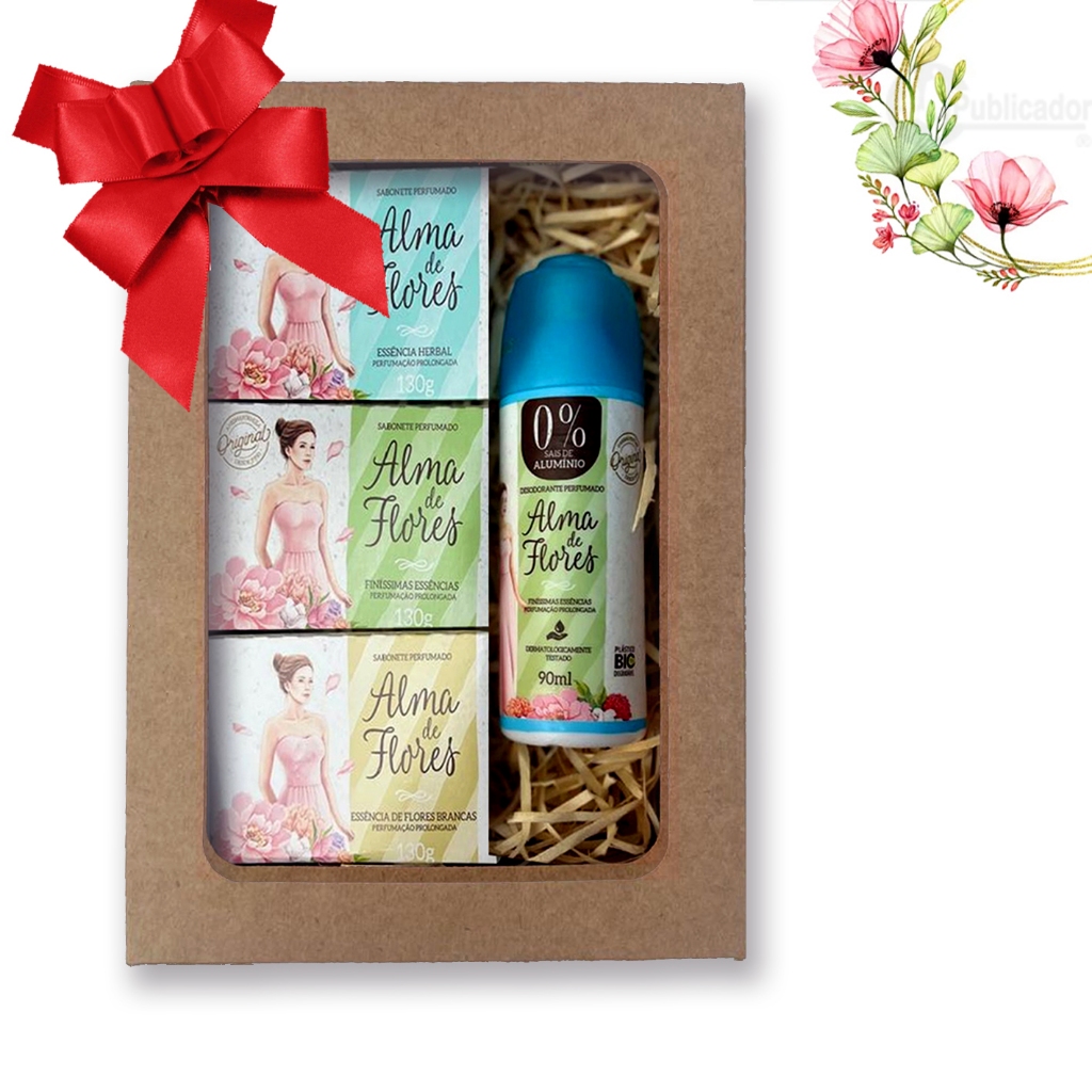 Kit 11 Presente Feminino –Alma de Flores  3 Sabonetes  diferentes Perfumados + Spray Classic