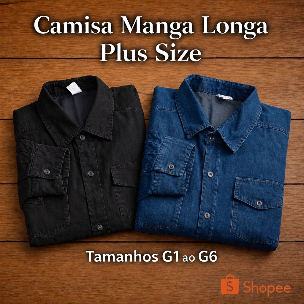 Camisa Jeans Masculina Manga Longa Plus Size G1 ao G6 Casual Premium Confortável