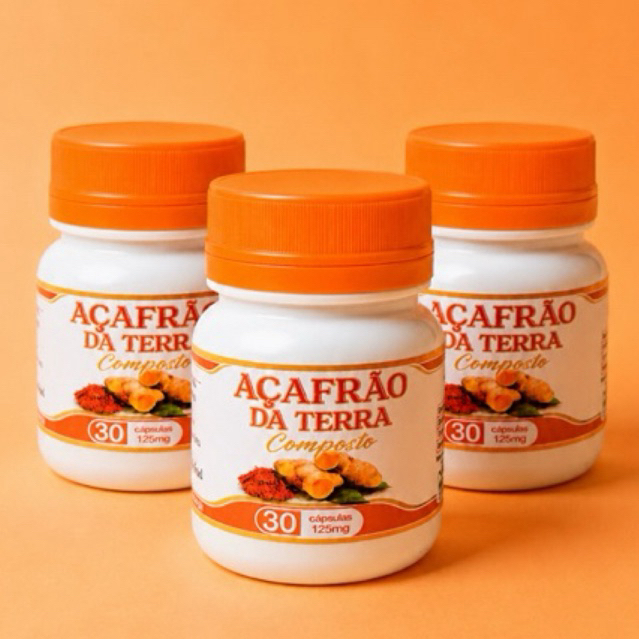 Açafrão da Terra Composto. Kit 03 Potes contém 30 cápsulas cada.