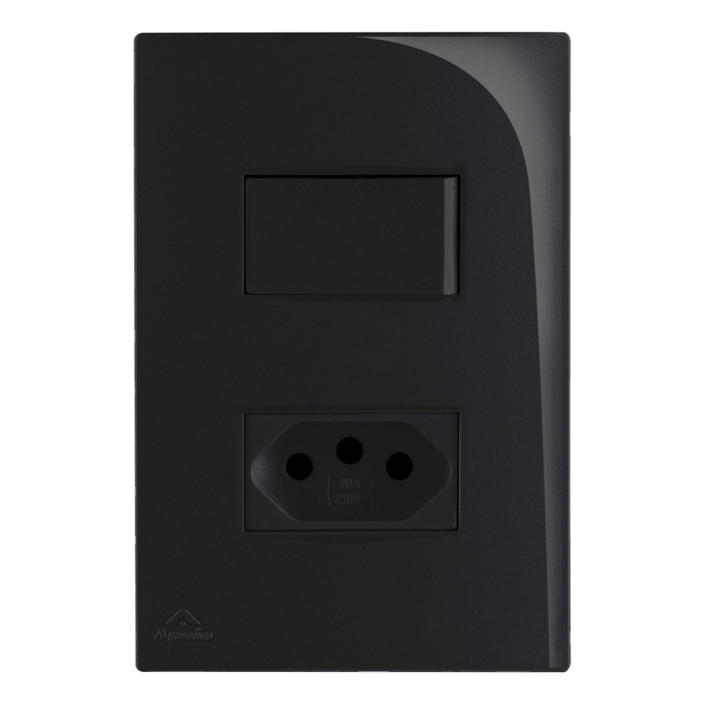 Conjunto interruptor com tomada 20A 4x2 Linha Lissê Black