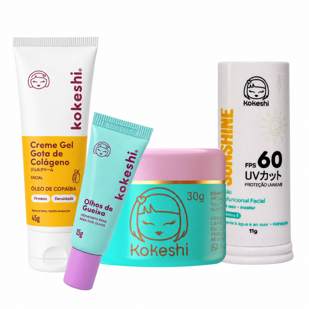 Kit Bastão Facial FPS60 Renovadores Gota de Colágeno Kokeshi