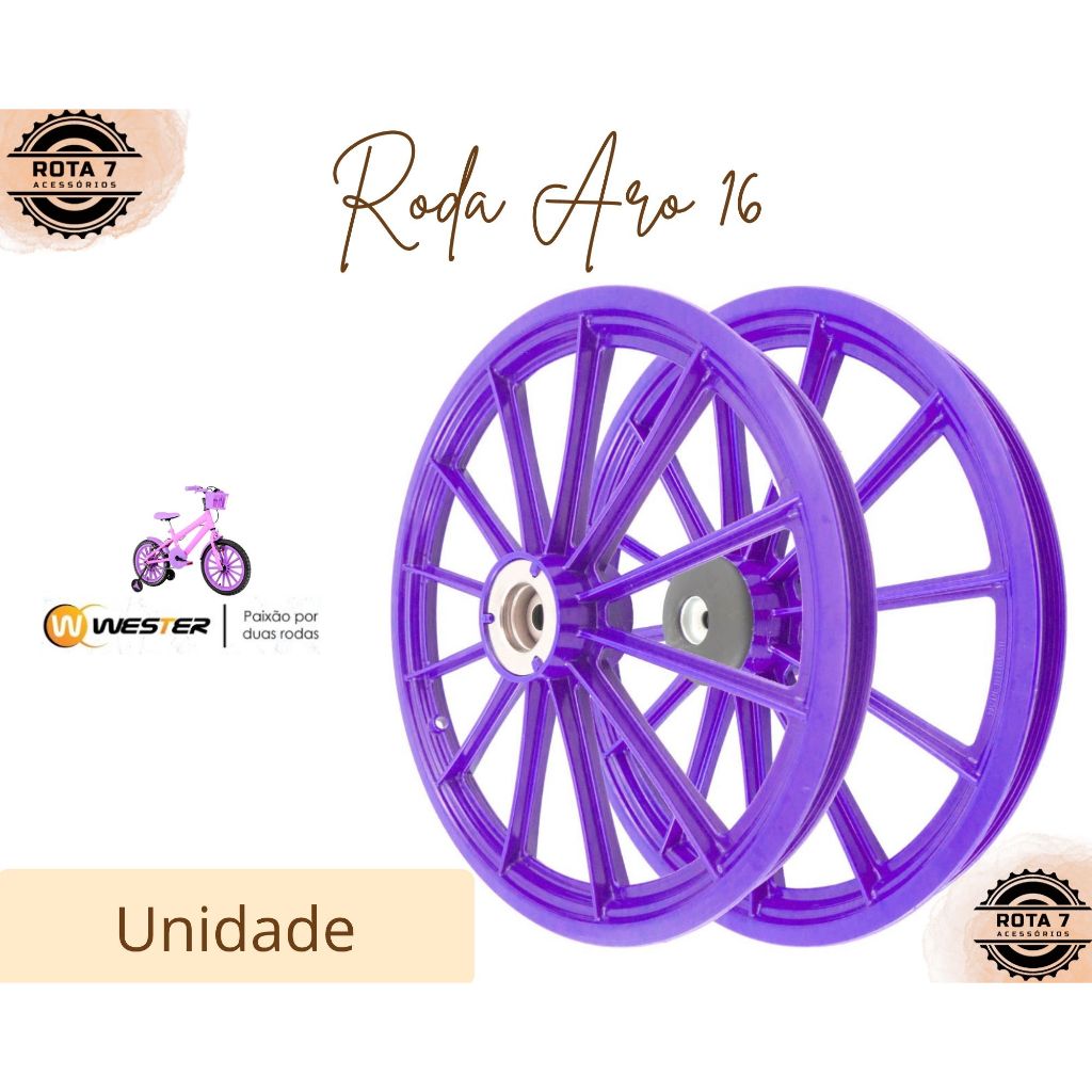 Roda Nylon Plástico Aro 16 Lilás Roxo Bicicleta Bike Roxa - Wester