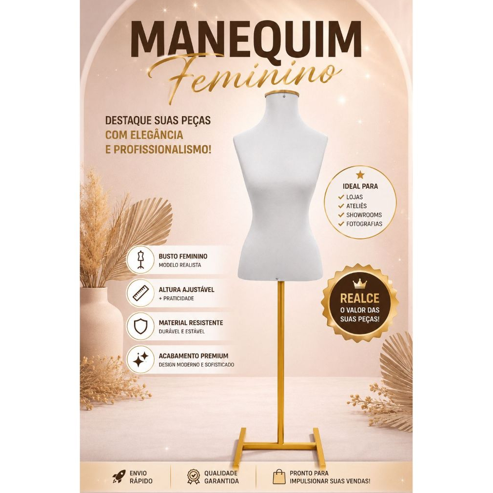 Busto Manequim de Costura com Pedestal H reforçado Regulável + Parafusos
