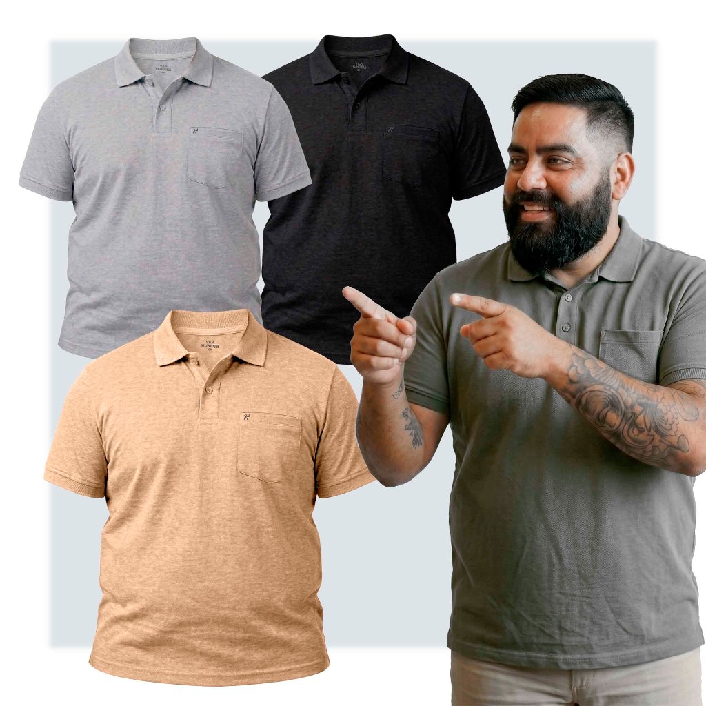 Kit 3 Camisas Polo com Bolso Plus Size Masculina G1 ao G9 Camisa Piquet Algodão pré-encolhido