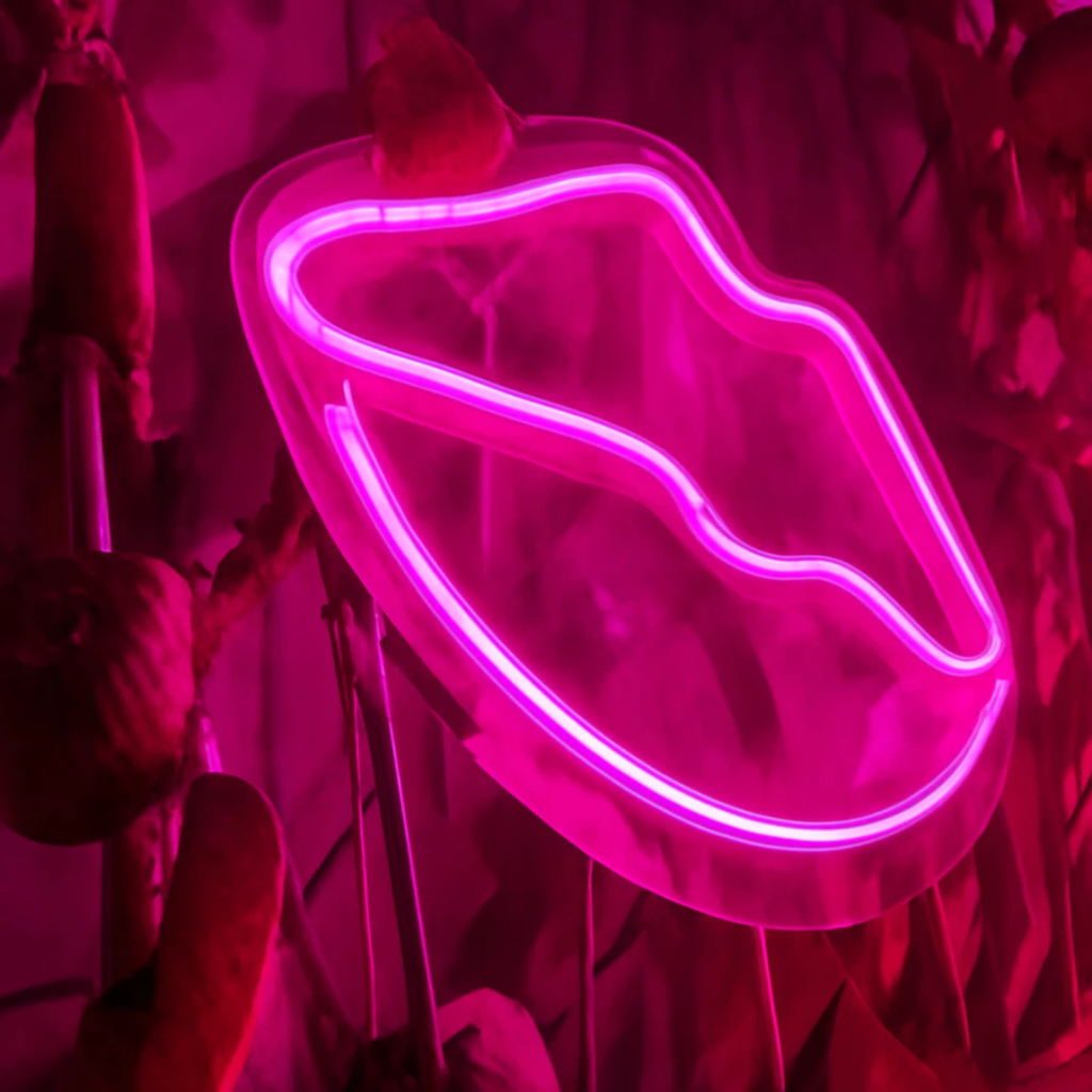 Painel Neon Led Boca rosa Iluminação decoração salão maquiadora cor Rosa vermelho penteadeira