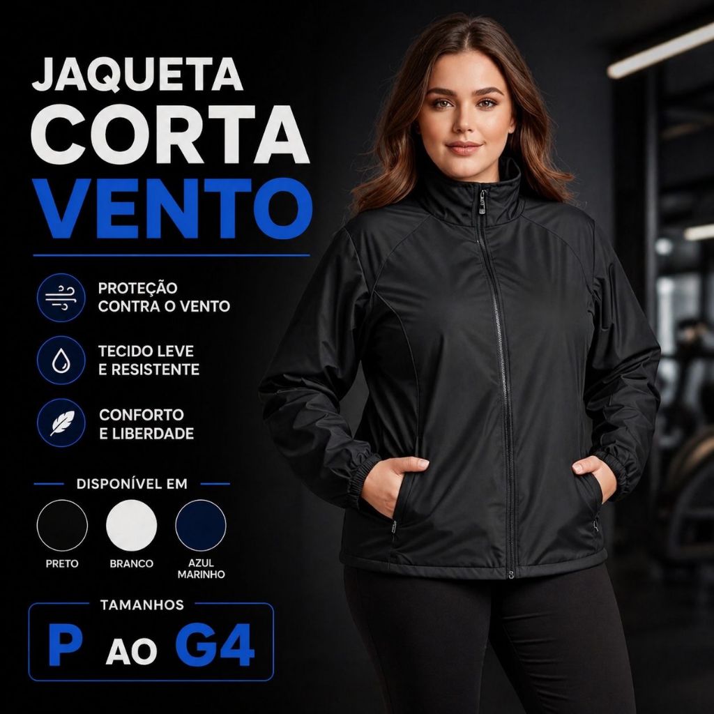 Jaqueta Corta Vento Feminina Original Chief P ao G4 Plus Size Capuz Gola Alta Plus Size