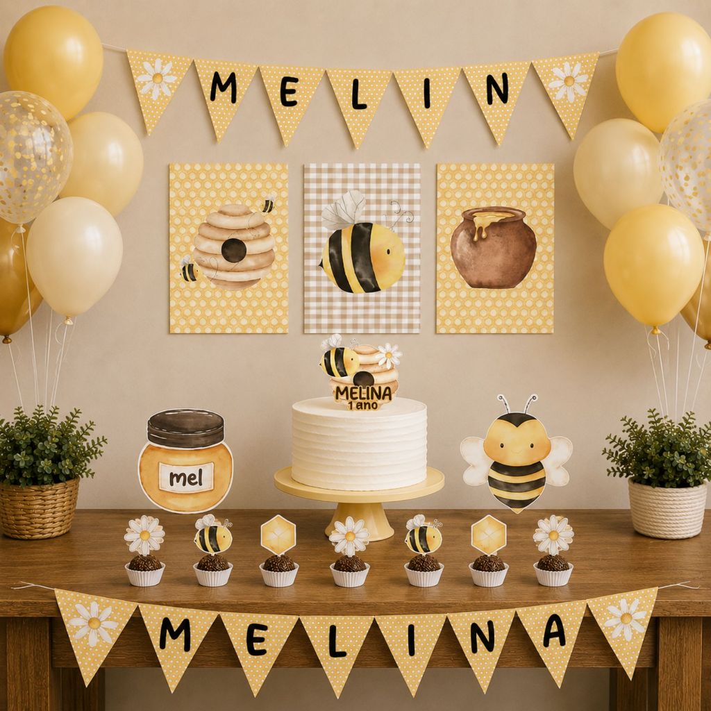 ENVIO RÁPIDO Kit festa Abelhinha - Abelha | Personalizado Bolinho Aniversário Lembrancinha - mesversário - mini festa