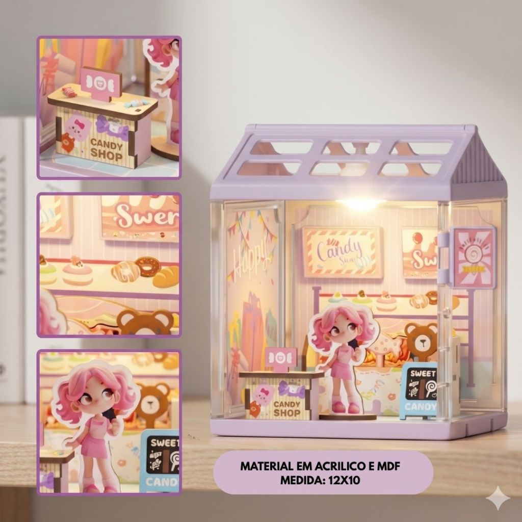 Casinha de Boneca em Miniatura DIY com LED e Bonequinha Decoração Quarto Presente Criativo Para Meninas