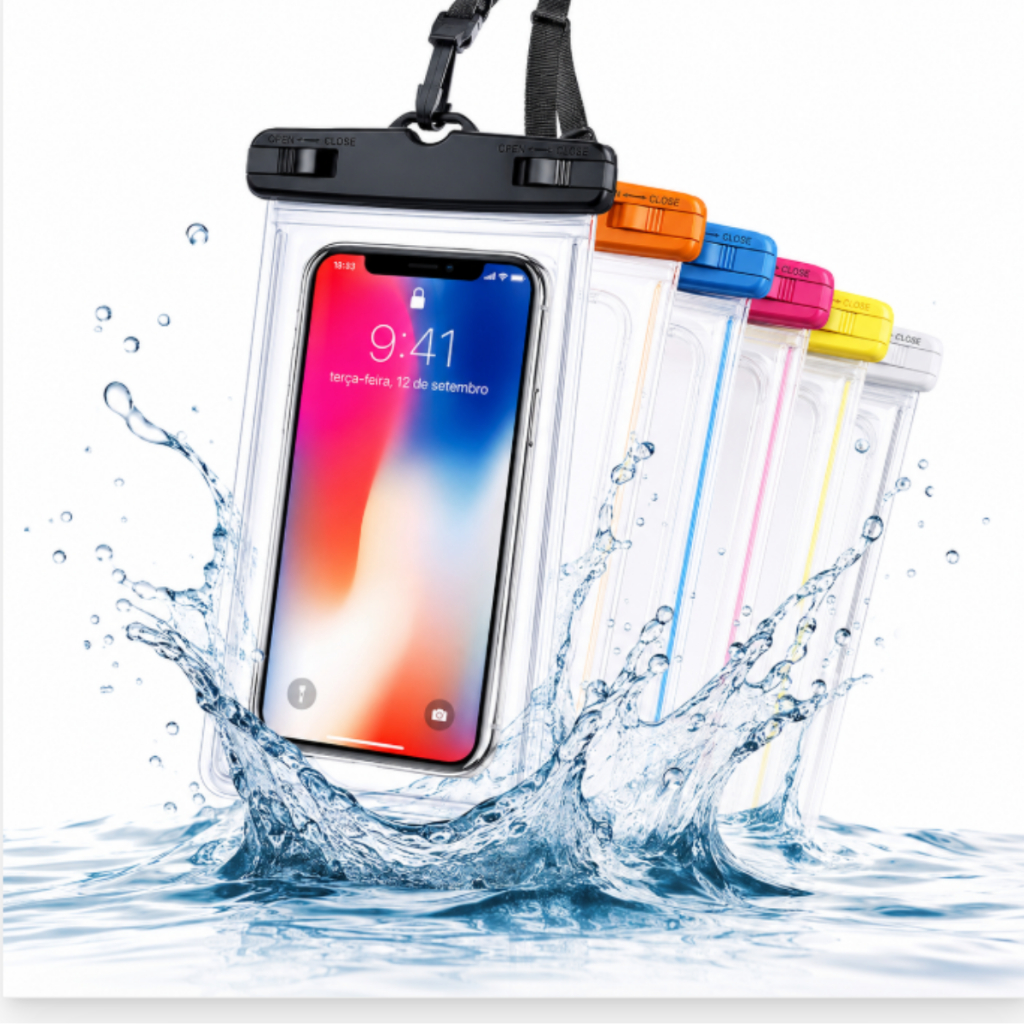kit Capa Bolsa para Celular A Prova Dágua Proteção - Mergulhos E Chuva Impermeável Transparente Universal Capinhas Chuva