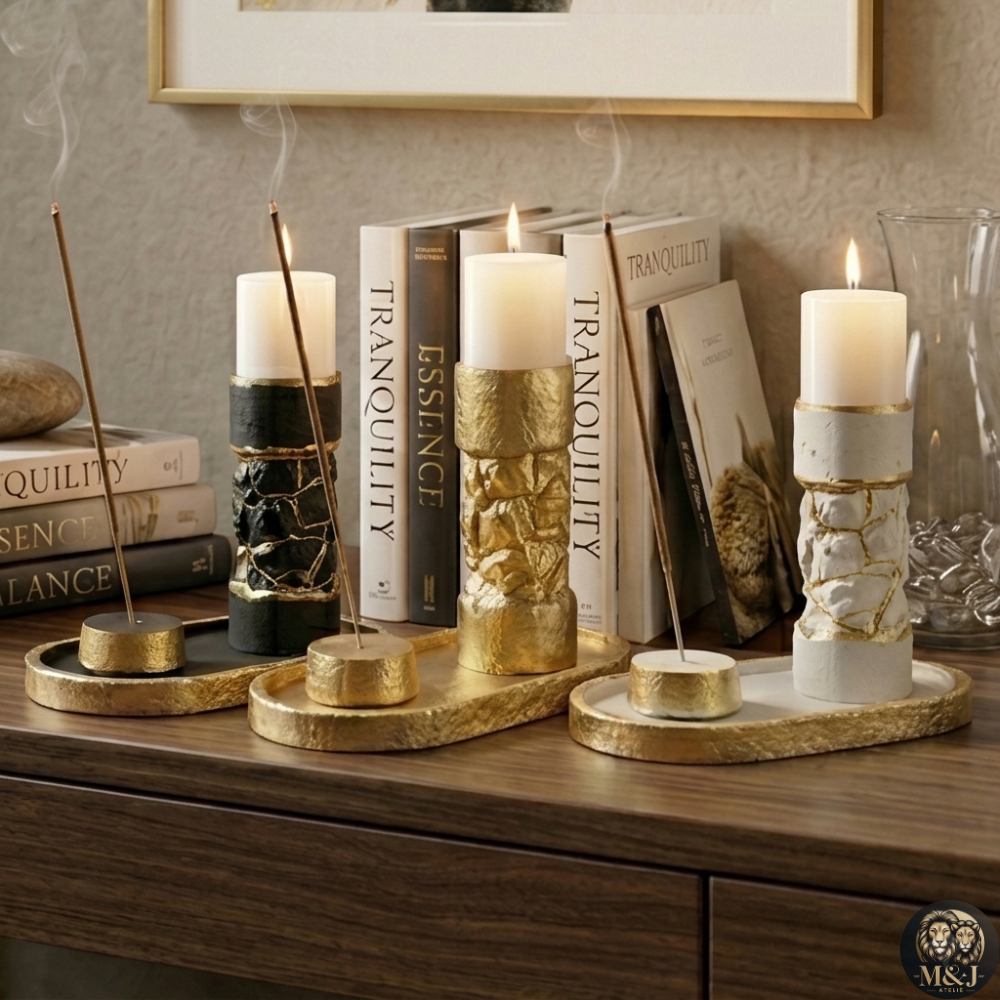 Imagem KIT Vela Gruta em Pedras com Incensário e Bandeja Decorativa | Oração Meditação Decoração Espiritual