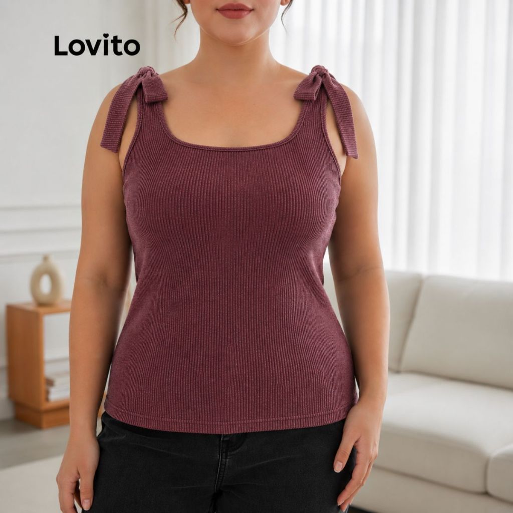 Lovito Regata Plus Size com Laço nos Ombros TKB1036BRL1066