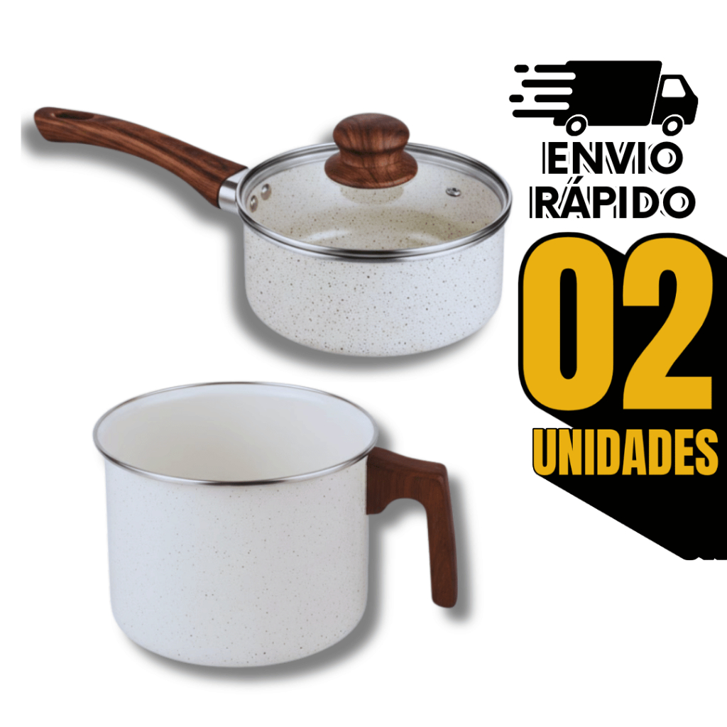 Kit Panelas Indução Cerâmica 18cm Não Gruda Tampa Vidro+ Leiteira 14Cm Branca Panelas de Qualidades