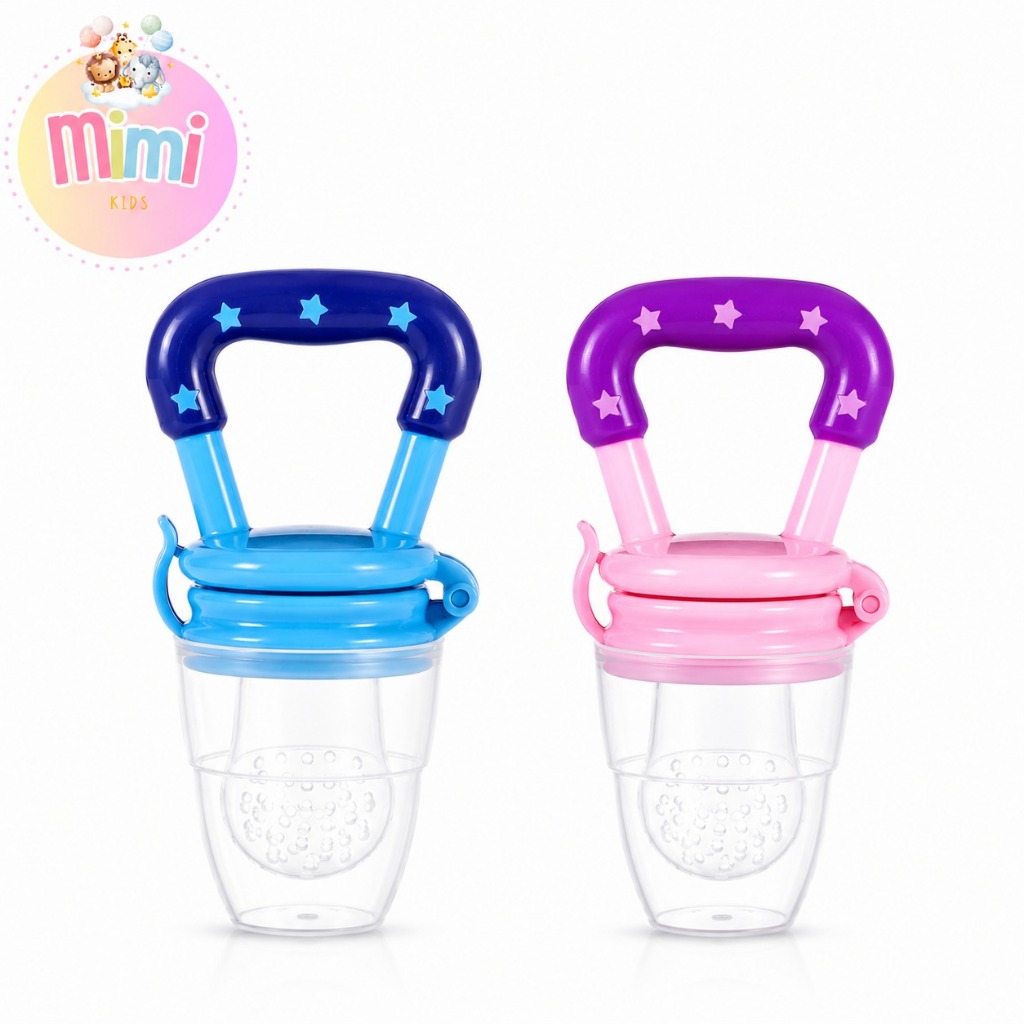 Chupeta  Mordedor Alimentadora Bebê De Silicone Porta Fruta Azul e Rosa