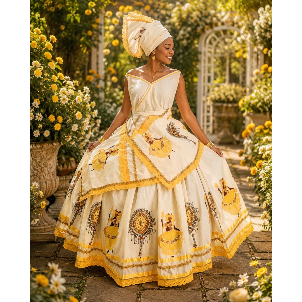 BAIANA OXUM COM DOURADO -  SAIA OXUM 5 MTS DE RODA - SAIA AMARELO - ROUPA OSUN PARA UMBANDA E CANDOMBLÉ